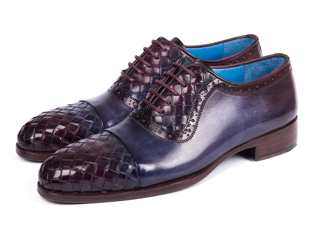 Paul Parkman Men's Woven Leather Captoe Oxfords in Navy and Purple