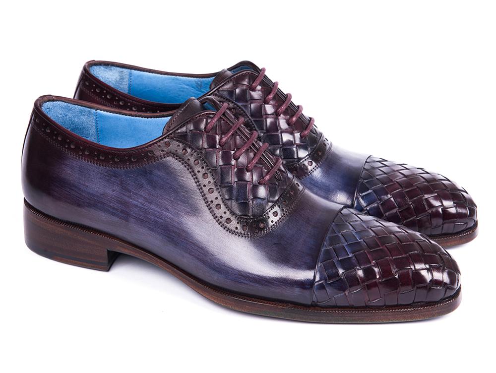 Paul Parkman Men's Woven Leather Captoe Oxfords in Navy and Purple