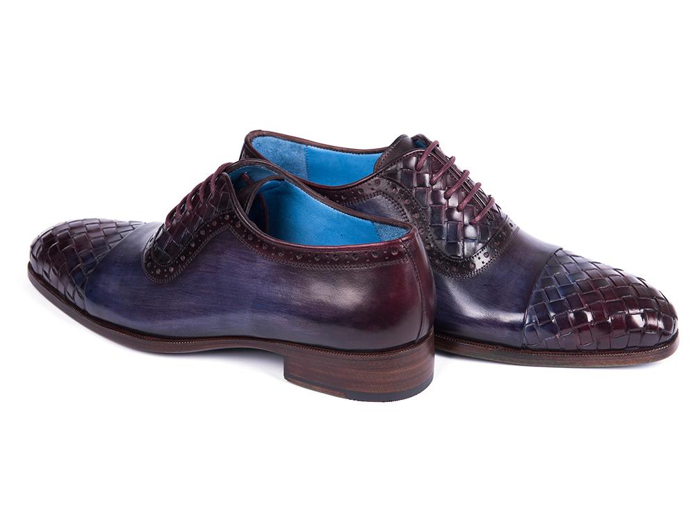 Paul Parkman Men's Woven Leather Captoe Oxfords in Navy and Purple