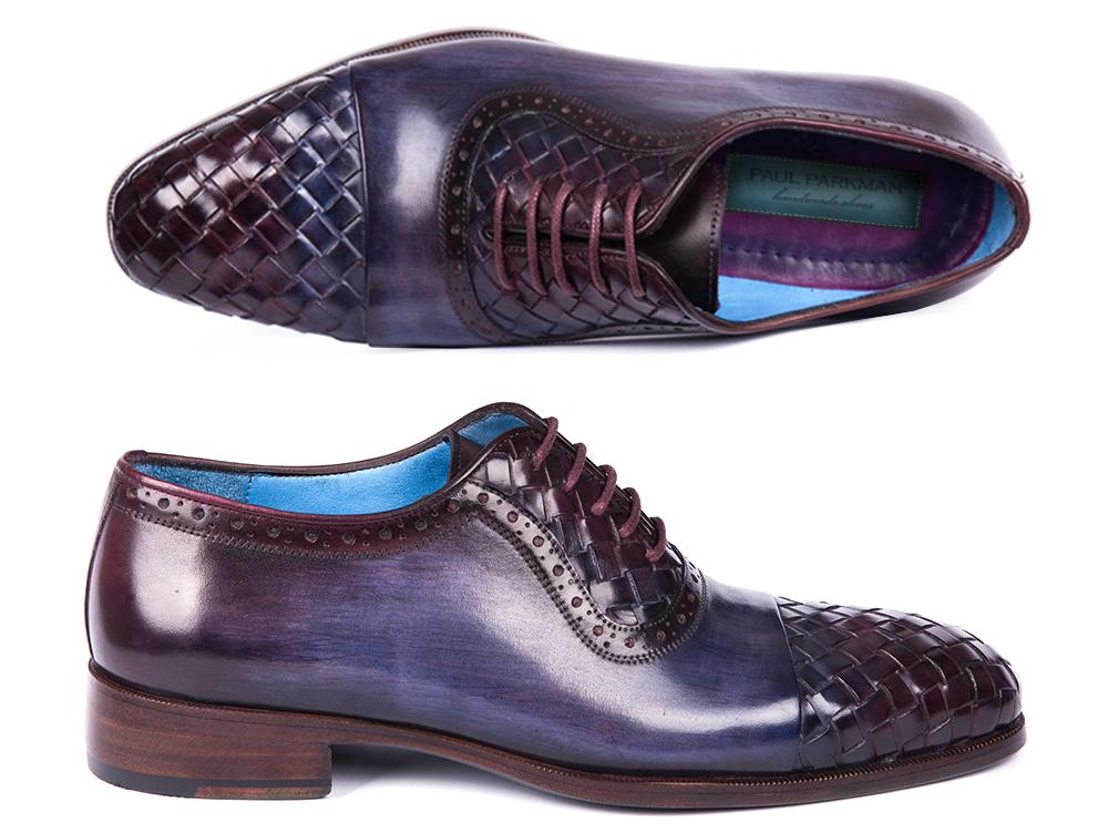 Paul Parkman Men's Woven Leather Captoe Oxfords in Navy and Purple
