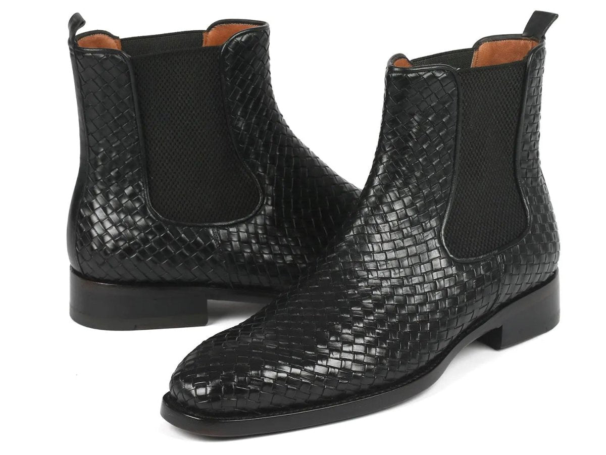 Paul Parkman Men's Woven Leather Chelsea Boots in Black