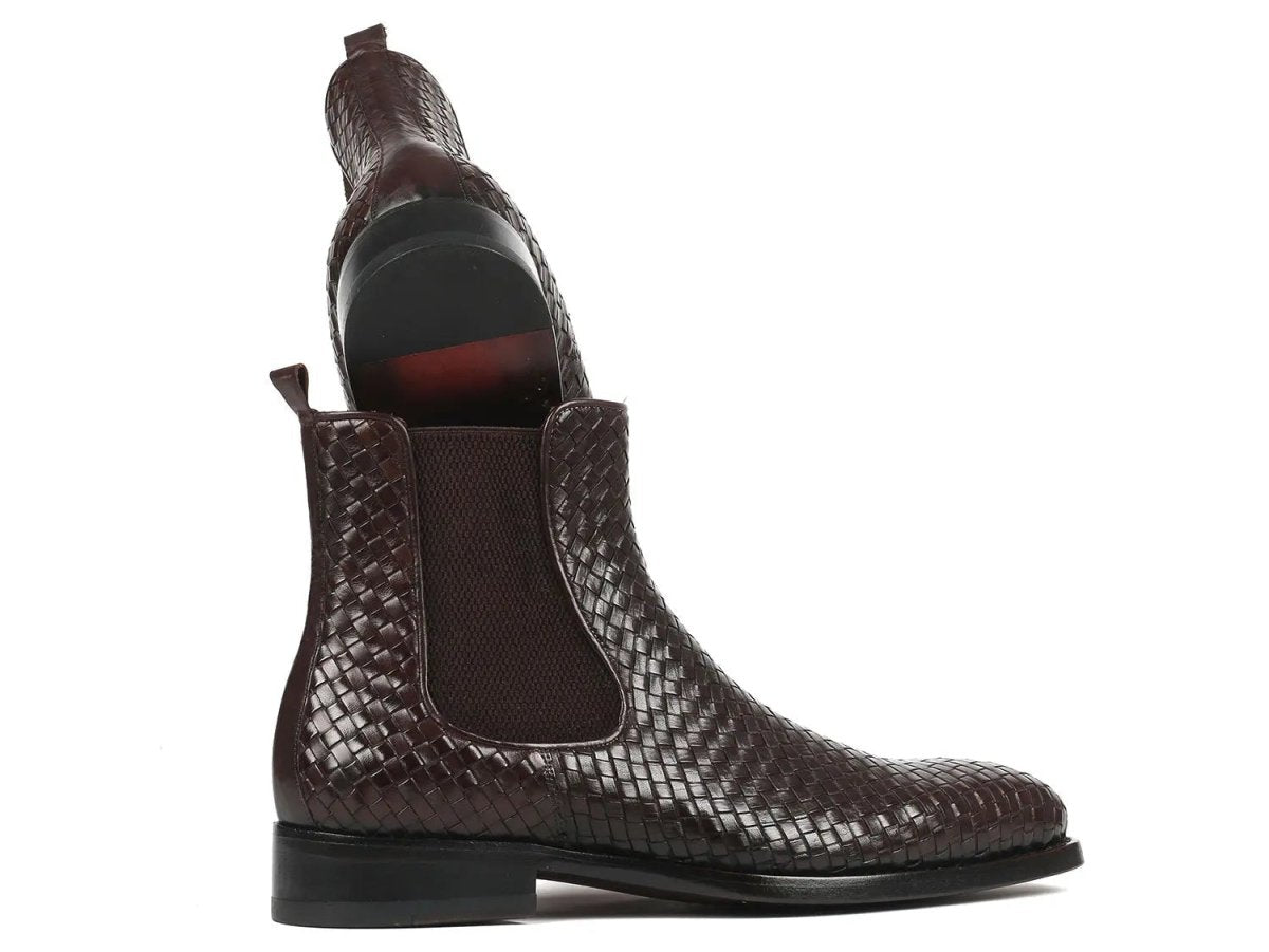 Paul Parkman Men's Woven Leather Chelsea Boots in Chocolate Brown