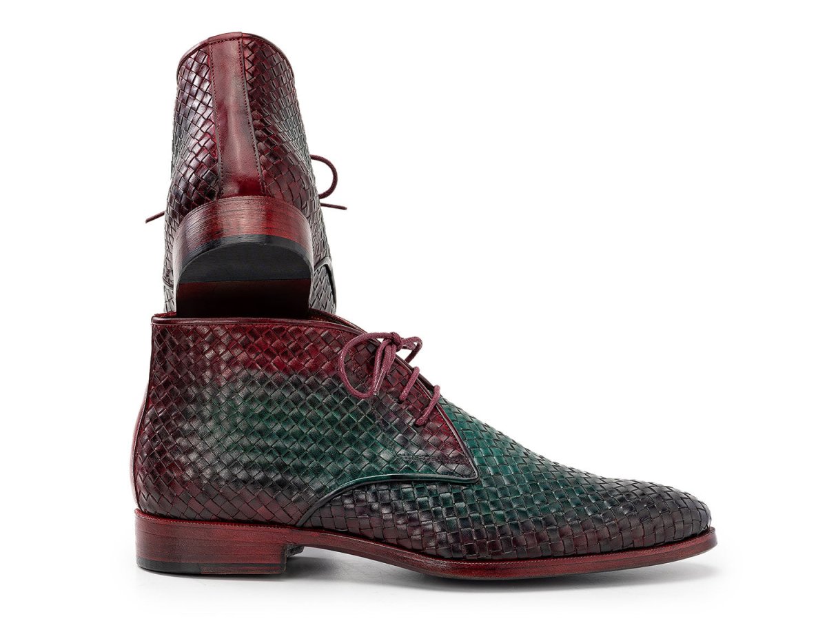 Paul Parkman Men's Woven Leather Chukka Boots in Green and Purple