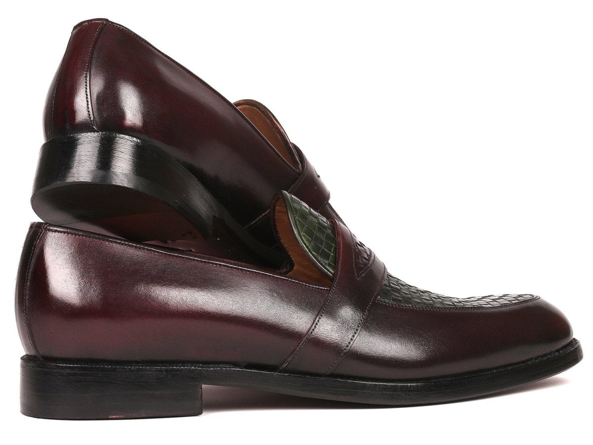 Paul Parkman Men's Woven Leather Loafers in Brown and Green