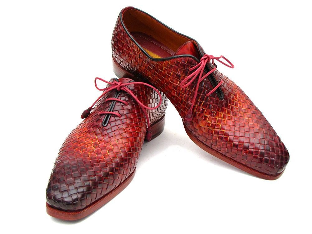Paul Parkman Men's Woven Leather Oxfords in Bordeaux and Tobacco