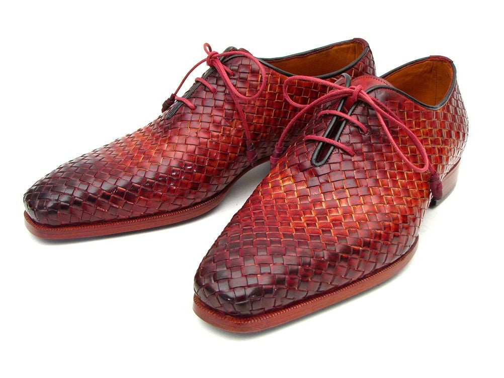 Paul Parkman Men's Woven Leather Oxfords in Bordeaux and Tobacco
