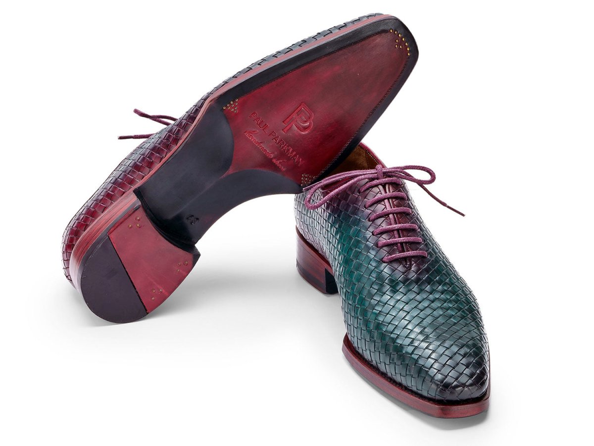 Paul Parkman Men's Woven Leather Oxfords in Green and Purple