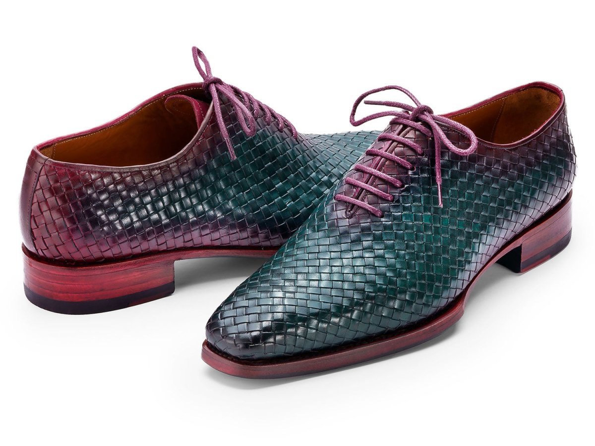 Paul Parkman Men's Woven Leather Oxfords in Green and Purple