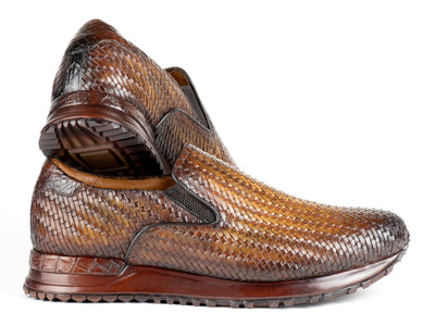 Paul Parkman Men's Woven Leather Slip On Sneakers in Brown