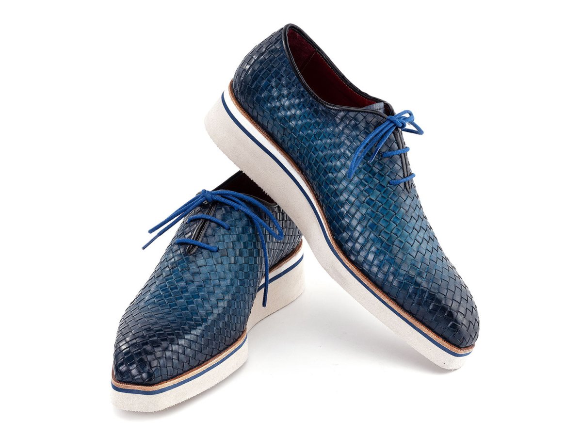 Paul Parkman Men's Woven Leather Smart Casual Shoes in Blue