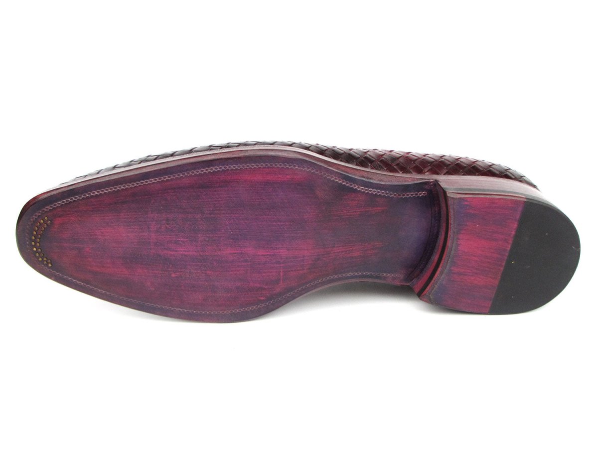 Paul Parkman Men's Woven Leather Tassel Loafers Burgundy (IDWVN88 BUR)