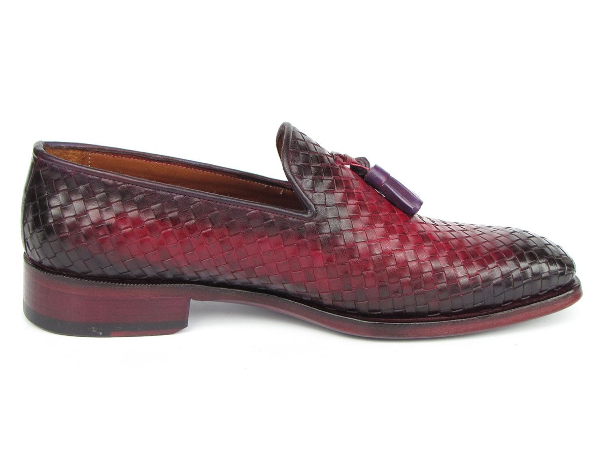 Paul Parkman Men's Woven Leather Tassel Loafers Burgundy (IDWVN88 BUR)