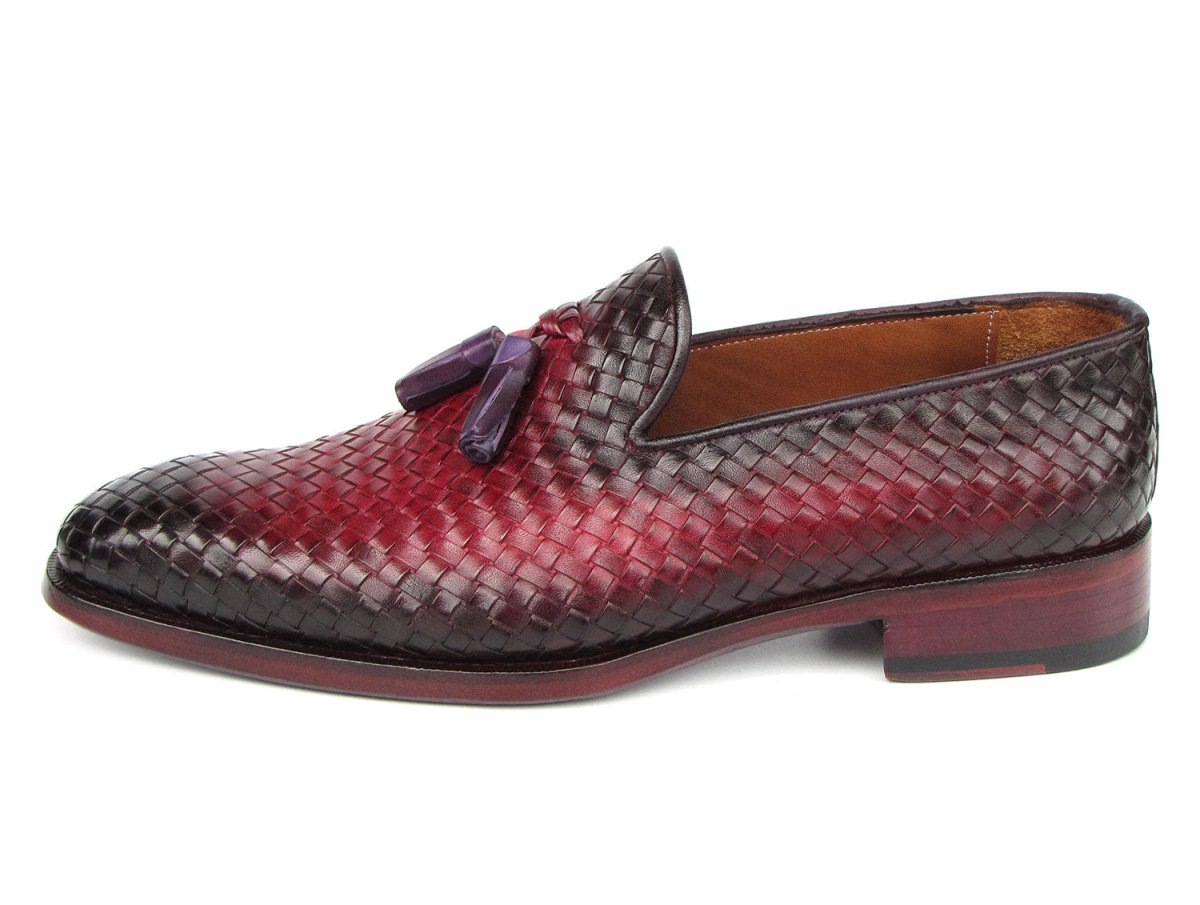 Paul Parkman Men's Woven Leather Tassel Loafers Burgundy (IDWVN88 BUR)