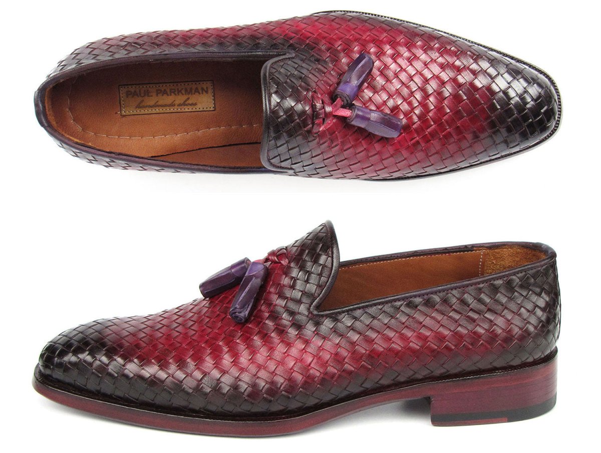 Paul Parkman Men's Woven Leather Tassel Loafers Burgundy (IDWVN88 BUR)