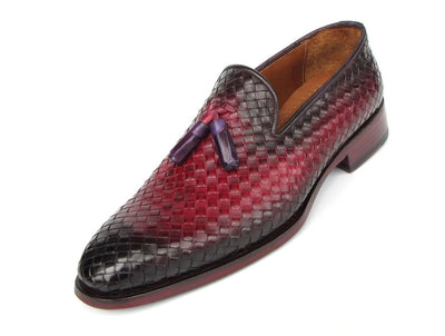 Paul Parkman Men's Woven Leather Tassel Loafers Burgundy (IDWVN88 BUR)