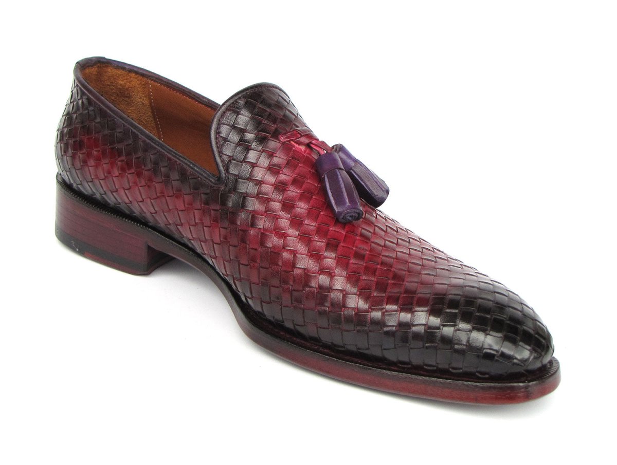 Paul Parkman Men's Woven Leather Tassel Loafers Burgundy (IDWVN88 BUR)