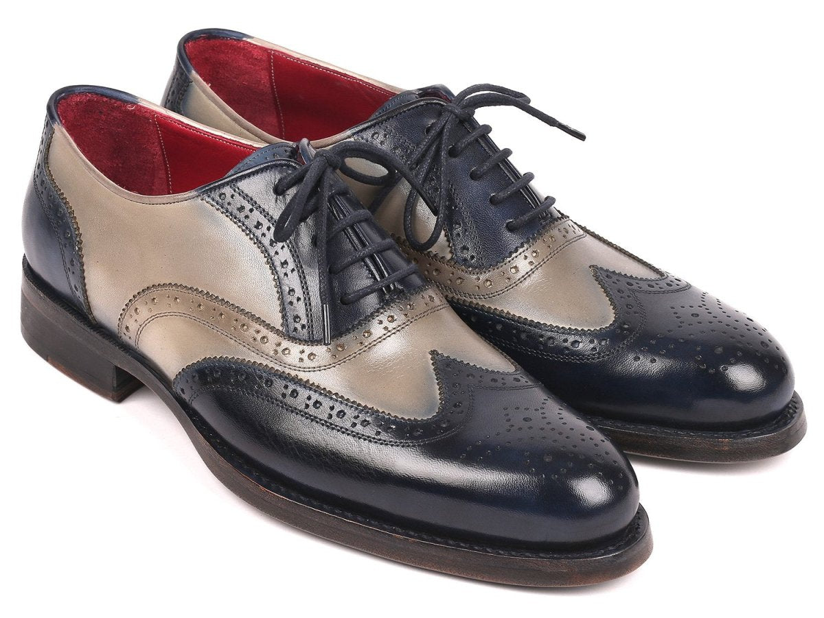 Paul Parkman Navy and Gray Wingtip Oxfords Goodyear Welted (ID027 NVYGRY)