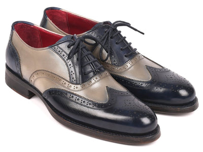 Paul Parkman Navy and Gray Wingtip Oxfords Goodyear Welted (ID027 NVYGRY)