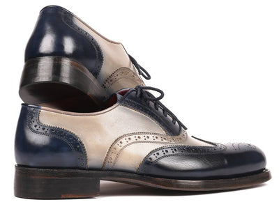 Paul Parkman Navy and Gray Wingtip Oxfords Goodyear Welted (ID027 NVYGRY)