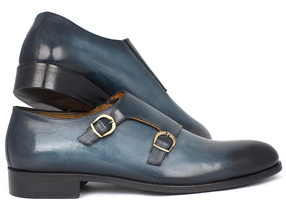 Paul Parkman Navy Double Monkstrap Shoes (IDHT54 - NAVY)