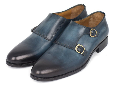 Paul Parkman Navy Double Monkstrap Shoes (IDHT54 - NAVY)
