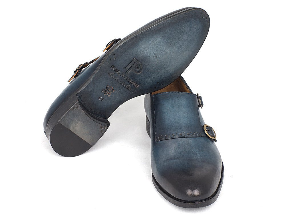 Paul Parkman Navy Double Monkstrap Shoes (IDHT54 - NAVY)