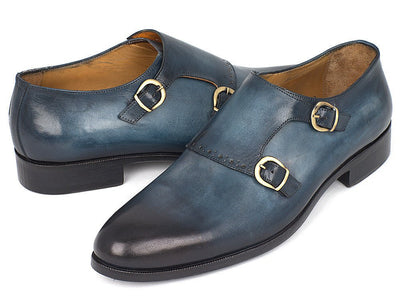 Paul Parkman Navy Double Monkstrap Shoes (IDHT54 - NAVY)