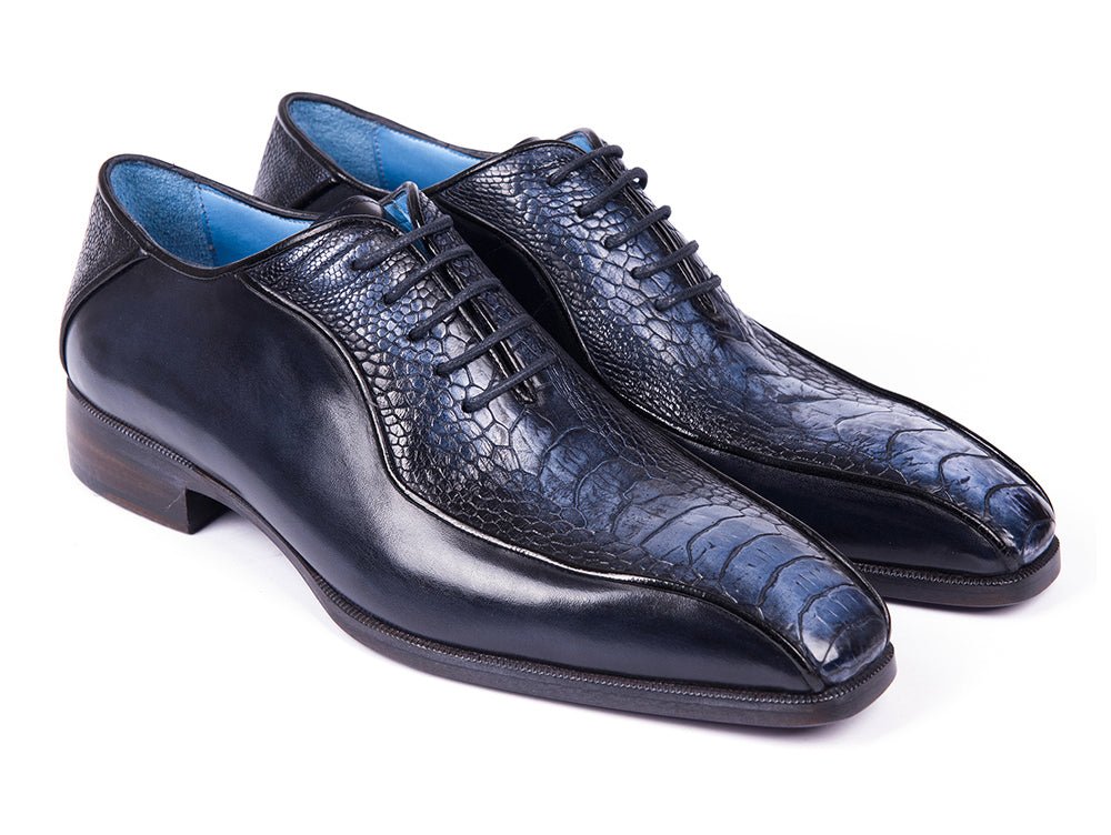Paul Parkman Navy Genuine Ostrich Leg Bicycle Toe Oxfords (ID94DLNVY)