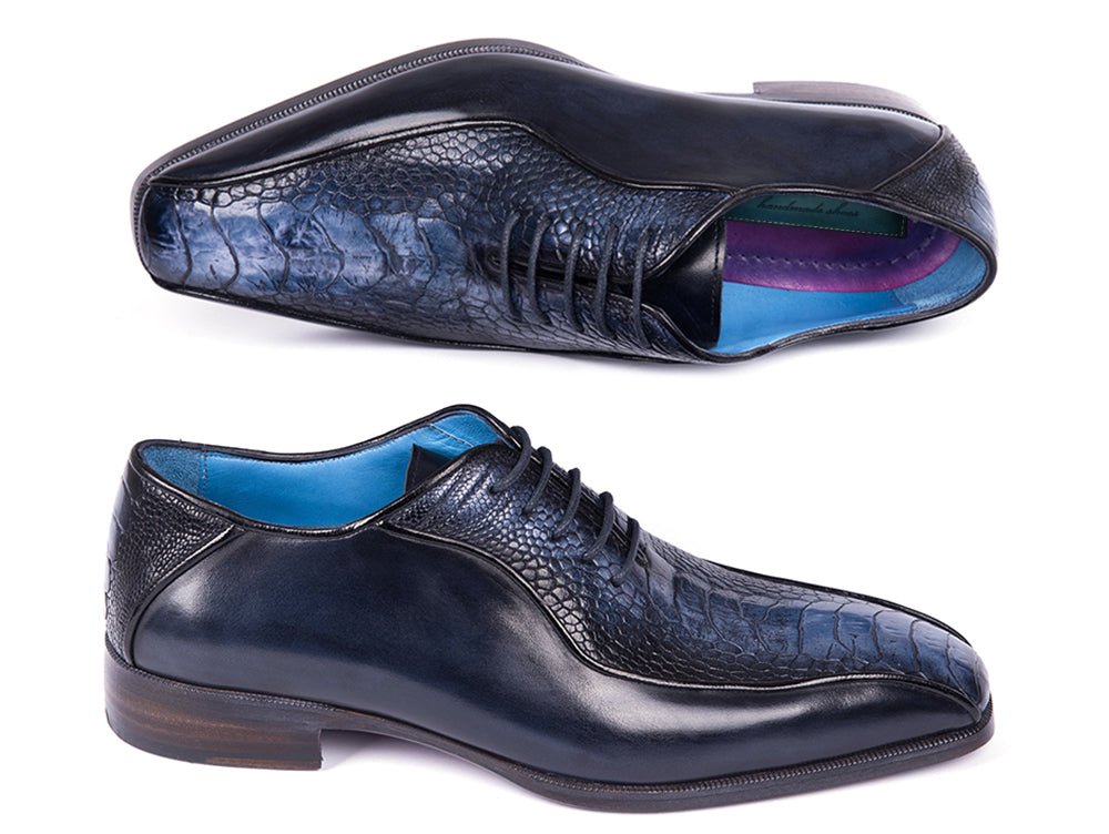 Paul Parkman Navy Genuine Ostrich Leg Bicycle Toe Oxfords (ID94DLNVY)