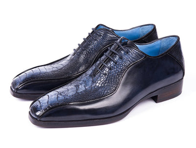 Paul Parkman Navy Genuine Ostrich Leg Bicycle Toe Oxfords (ID94DLNVY)