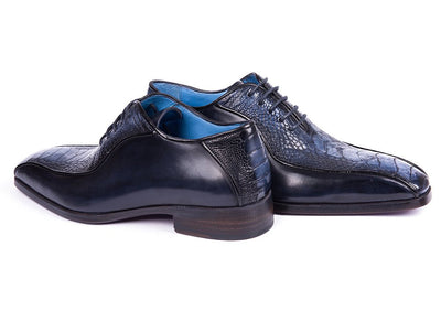 Paul Parkman Navy Genuine Ostrich Leg Bicycle Toe Oxfords (ID94DLNVY)