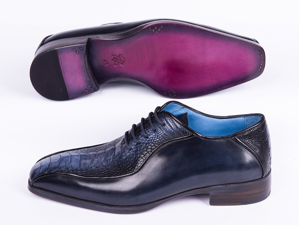 Paul Parkman Navy Genuine Ostrich Leg Bicycle Toe Oxfords (ID94DLNVY)