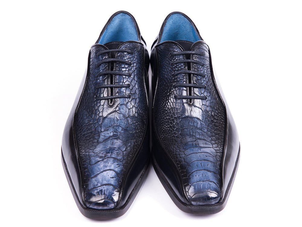 Paul Parkman Navy Genuine Ostrich Leg Bicycle Toe Oxfords (ID94DLNVY)