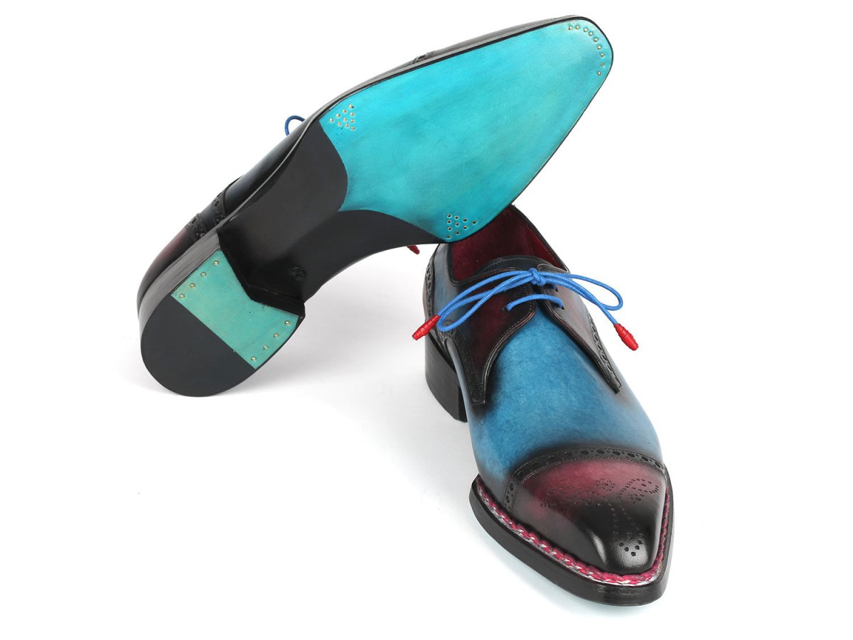 Paul Parkman Norwegian Welted Cap Toe Derby Shoes Blue Purple