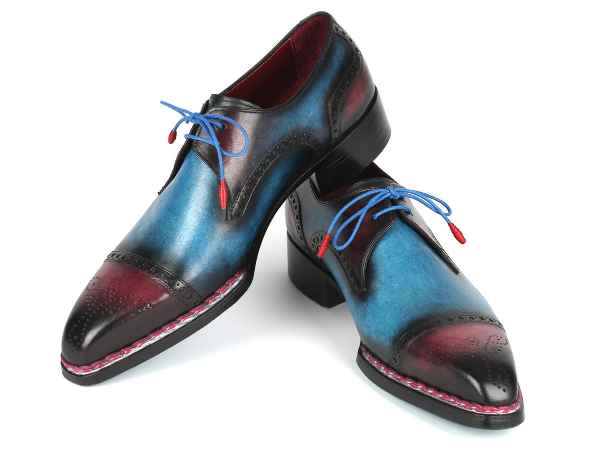 Paul Parkman Norwegian Welted Cap Toe Derby Shoes Blue Purple