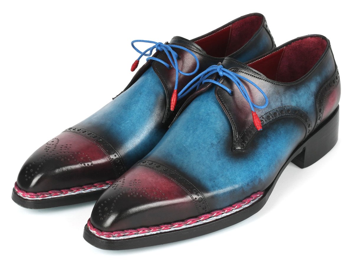 Paul Parkman Norwegian Welted Cap Toe Derby Shoes Blue Purple