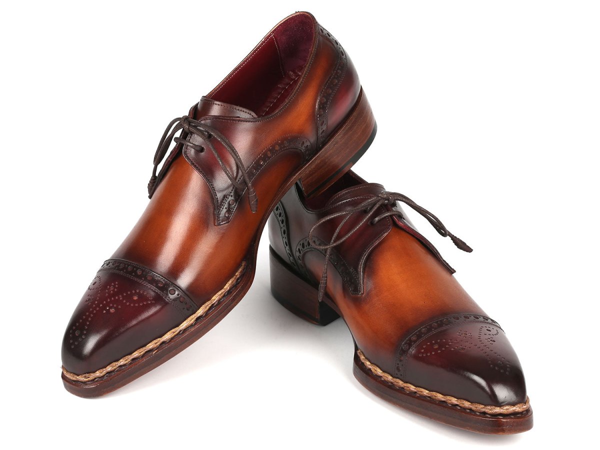 Paul Parkman Norwegian Welted Cap Toe Derby Shoes Bordeaux and Brown (ID8508 BRW)