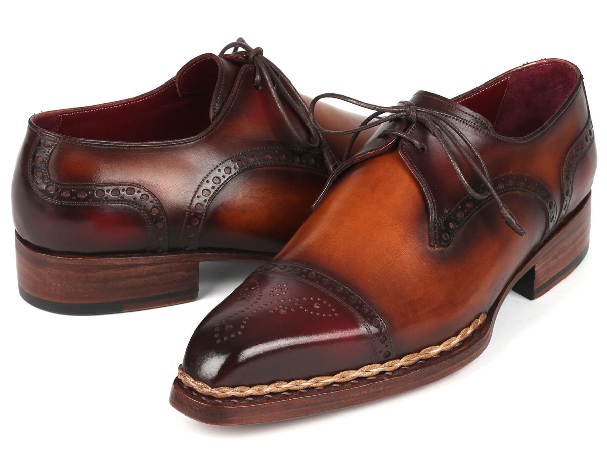 Paul Parkman Norwegian Welted Cap Toe Derby Shoes Bordeaux and Brown (ID8508 BRW)