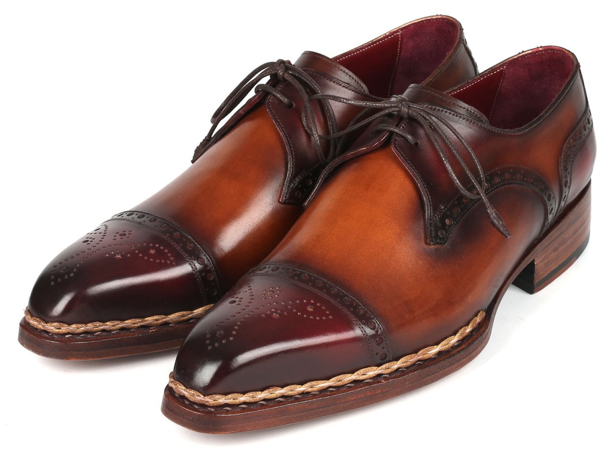 Paul Parkman Norwegian Welted Cap Toe Derby Shoes Bordeaux and Brown (ID8508 BRW)