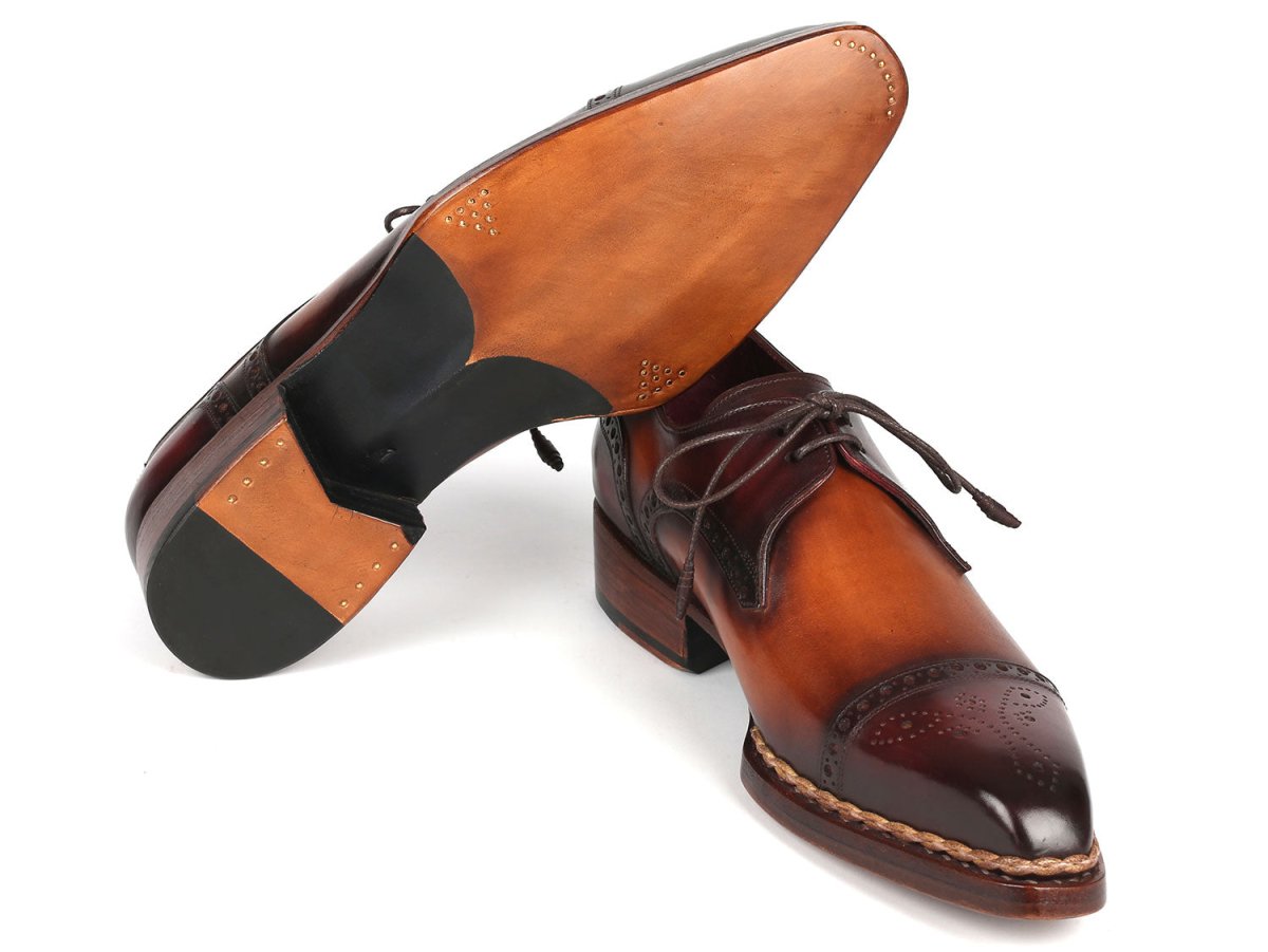 Paul Parkman Norwegian Welted Cap Toe Derby Shoes Bordeaux and Brown (ID8508 BRW)