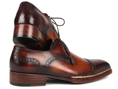 Paul Parkman Norwegian Welted Cap Toe Derby Shoes Bordeaux and Brown (ID8508 BRW)
