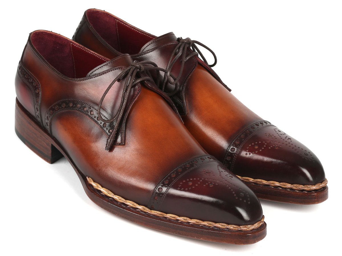 Paul Parkman Norwegian Welted Cap Toe Derby Shoes Bordeaux and Brown (ID8508 BRW)