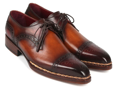 Paul Parkman Norwegian Welted Cap Toe Derby Shoes Bordeaux and Brown (ID8508 BRW)