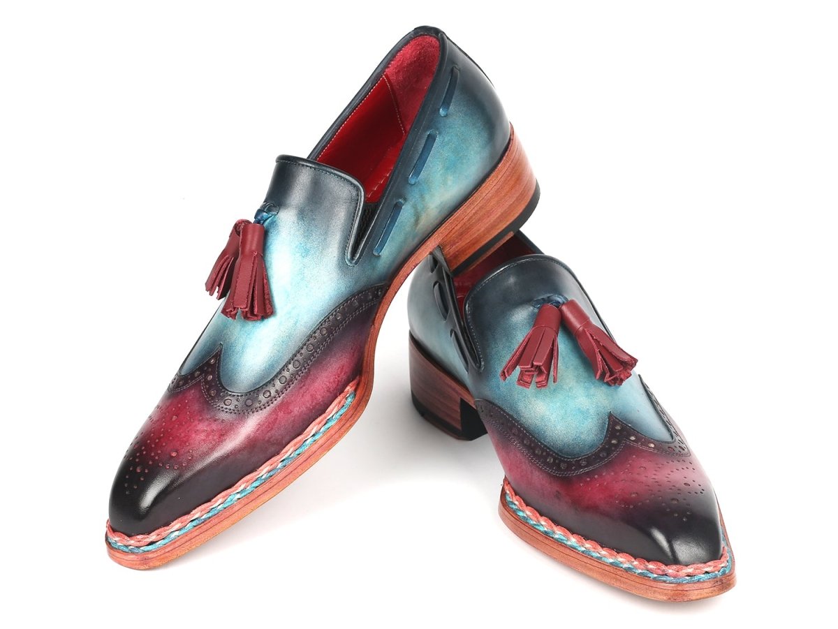 Paul Parkman Norwegian Welted Tassel Loafers Blue and Purple (ID8507 BPR)