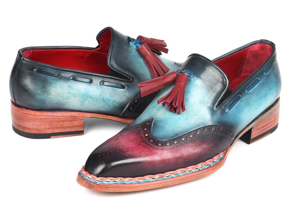 Paul Parkman Norwegian Welted Tassel Loafers Blue and Purple (ID8507 BPR)