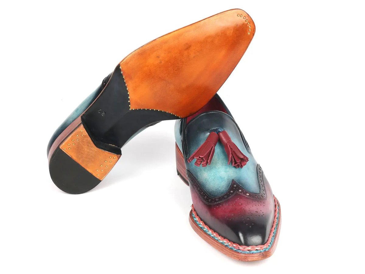Paul Parkman Norwegian Welted Tassel Loafers in Blue and Purple