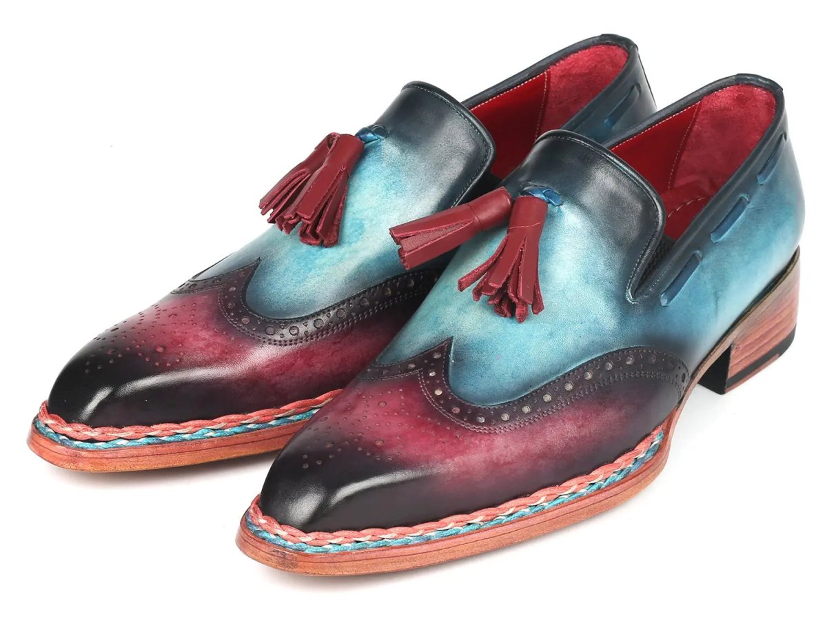 Paul Parkman Norwegian Welted Tassel Loafers in Blue and Purple