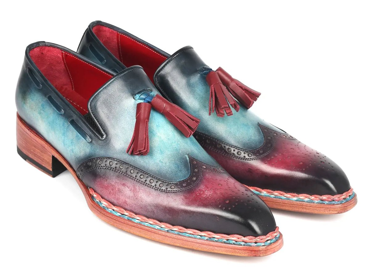 Paul Parkman Norwegian Welted Tassel Loafers in Blue and Purple
