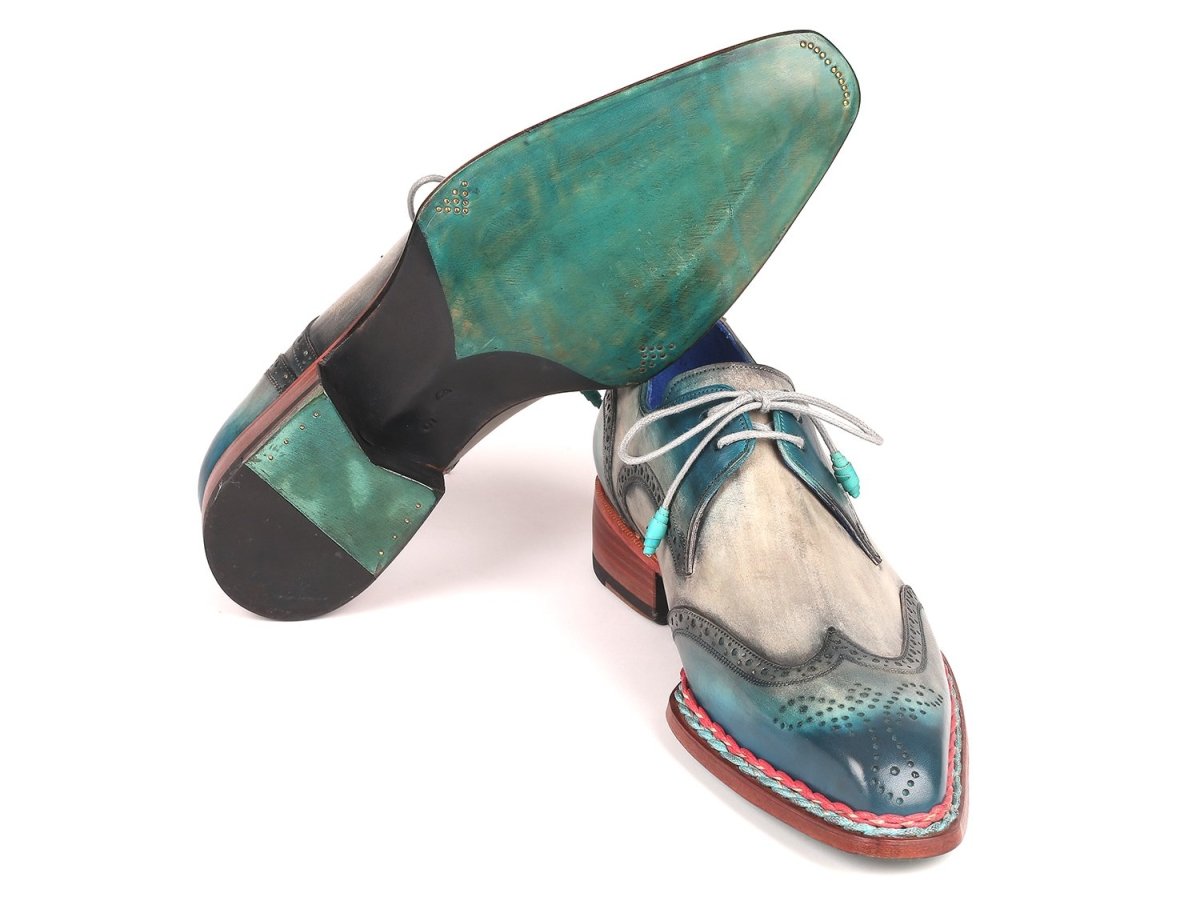 Paul Parkman Norwegian Welted Wingtip Derby Shoes Blue and Grey (ID8506 BLU)