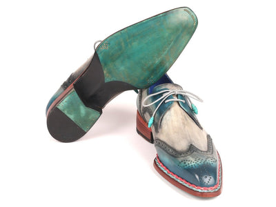 Paul Parkman Norwegian Welted Wingtip Derby Shoes Blue and Grey (ID8506 BLU)